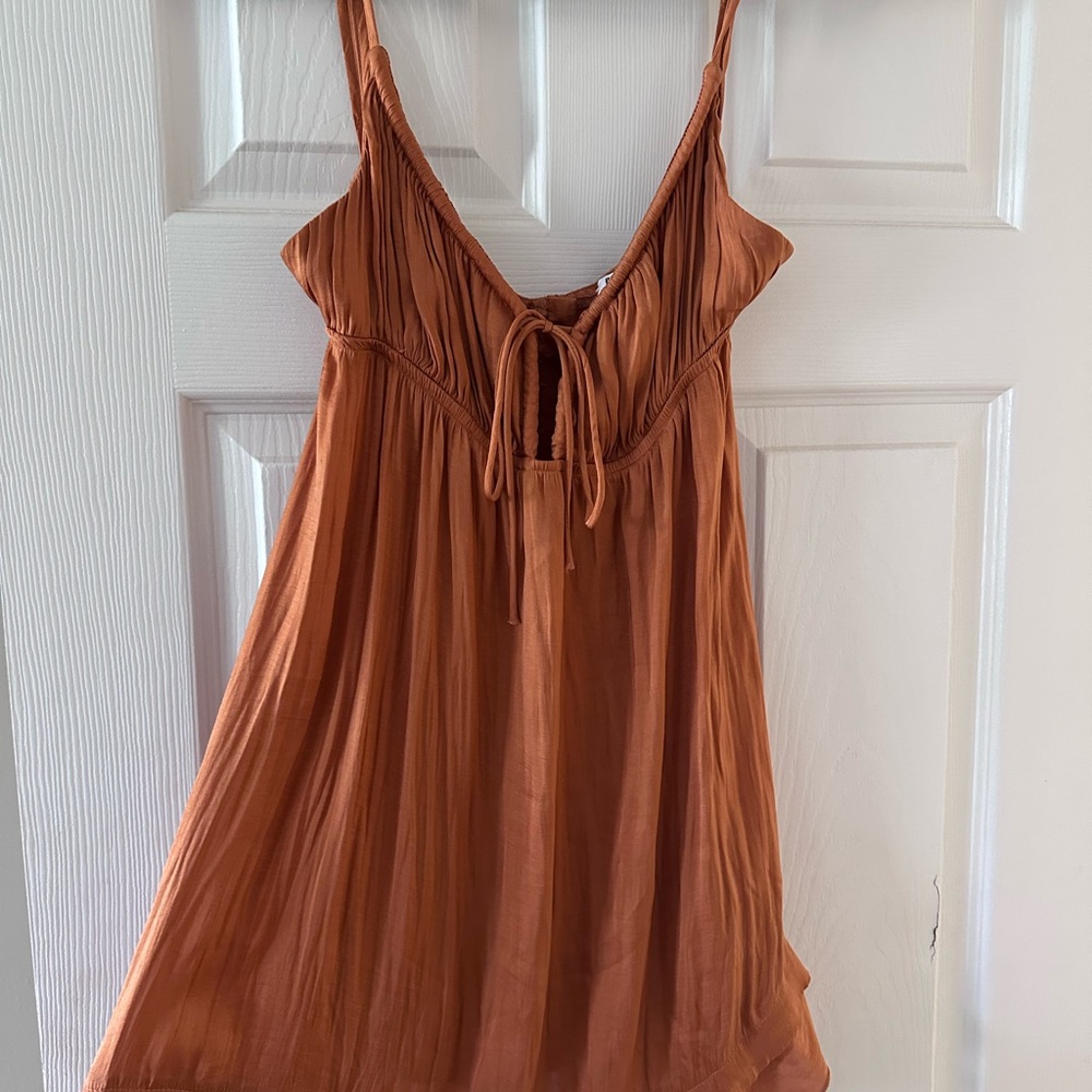 Rust Orange Spaghetti Strap babydoll Dress